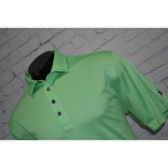 Footjoy Golf Polo Shirt Men Size Large Polyester Performance Neon Green Diamonds - Picture 4 of 8